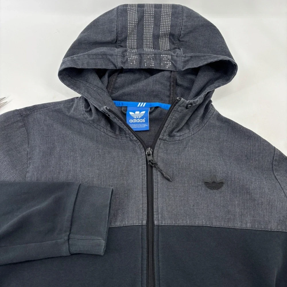 Adidas Originals Full Zip Hoodie Mens Medium Black Grey Colorblock Trefoil Logo